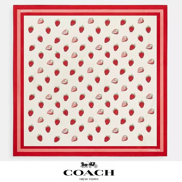 NWT ❤️ Coach Outlet Retro Strawberry Print Silk Square Scarf